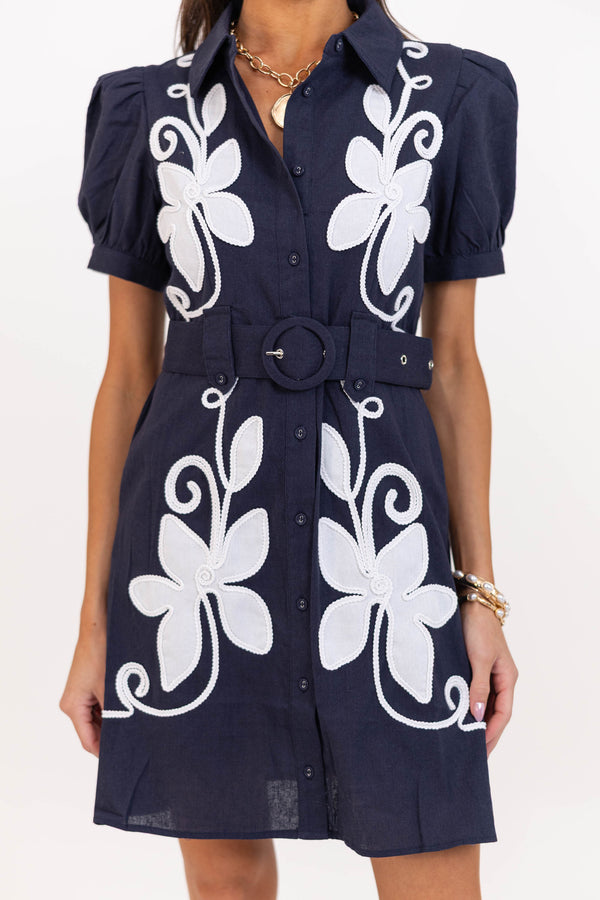 Love This For You Navy Embroidered Dress