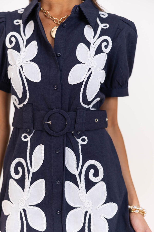 Love This For You Navy Embroidered Dress