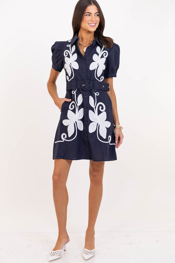 Love This For You Navy Embroidered Dress