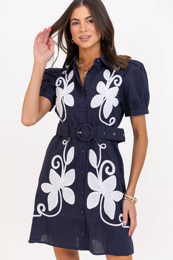Love This For You Navy Embroidered Dress