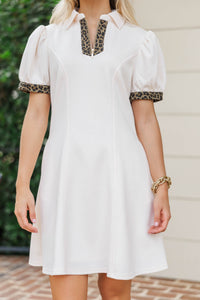 She's Only Beginning Cream Leopard Dress