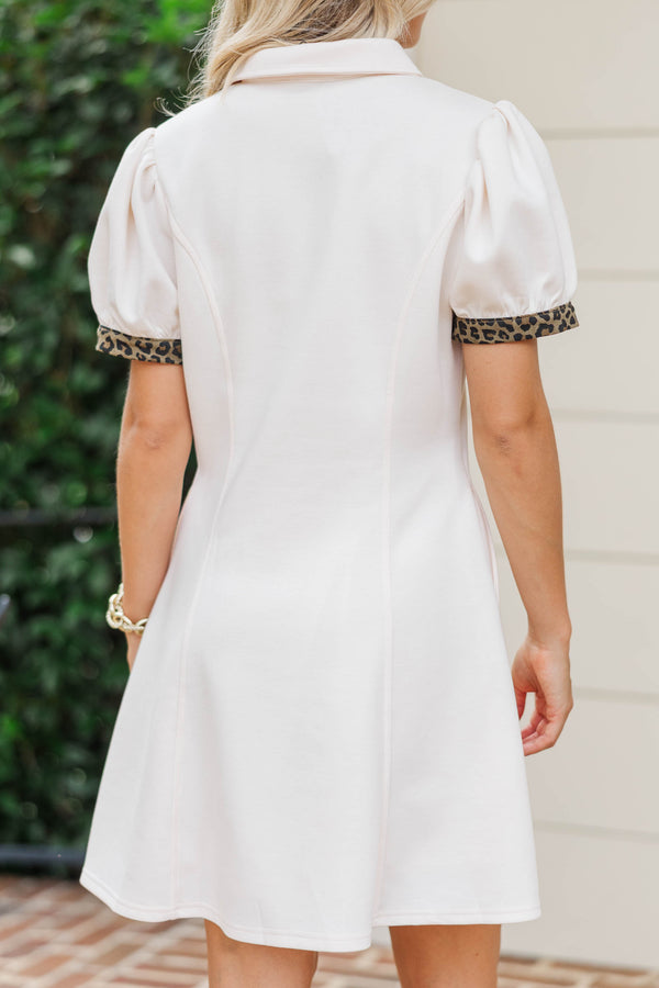 She's Only Beginning Cream Leopard Dress