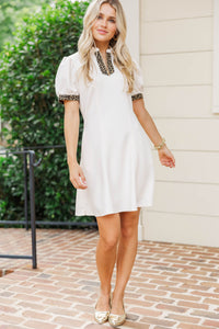 She's Only Beginning Cream Leopard Dress
