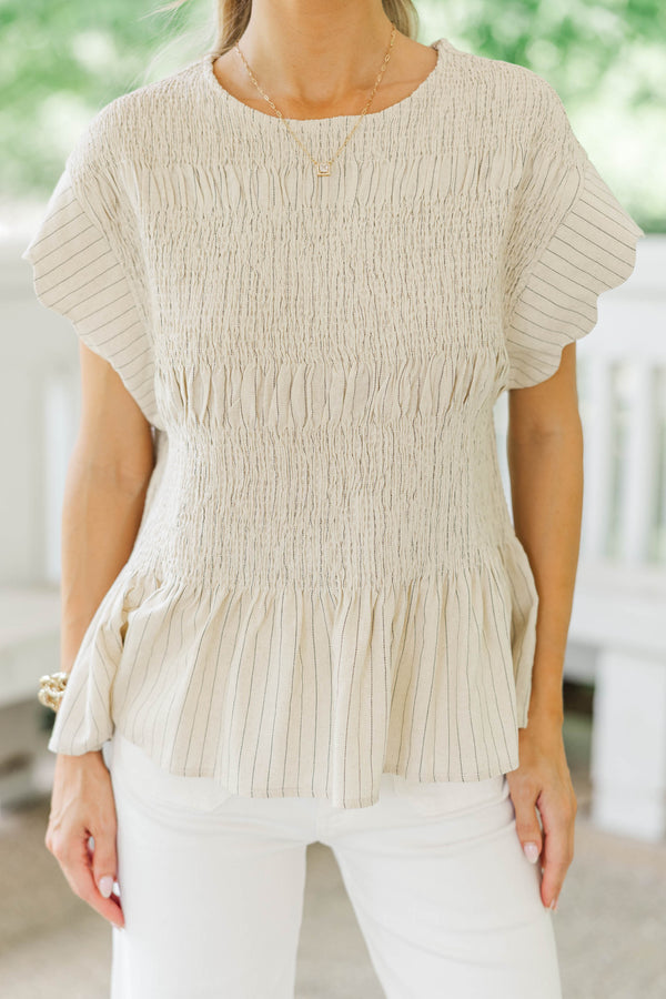 This Says It All Oatmeal Striped Blouse