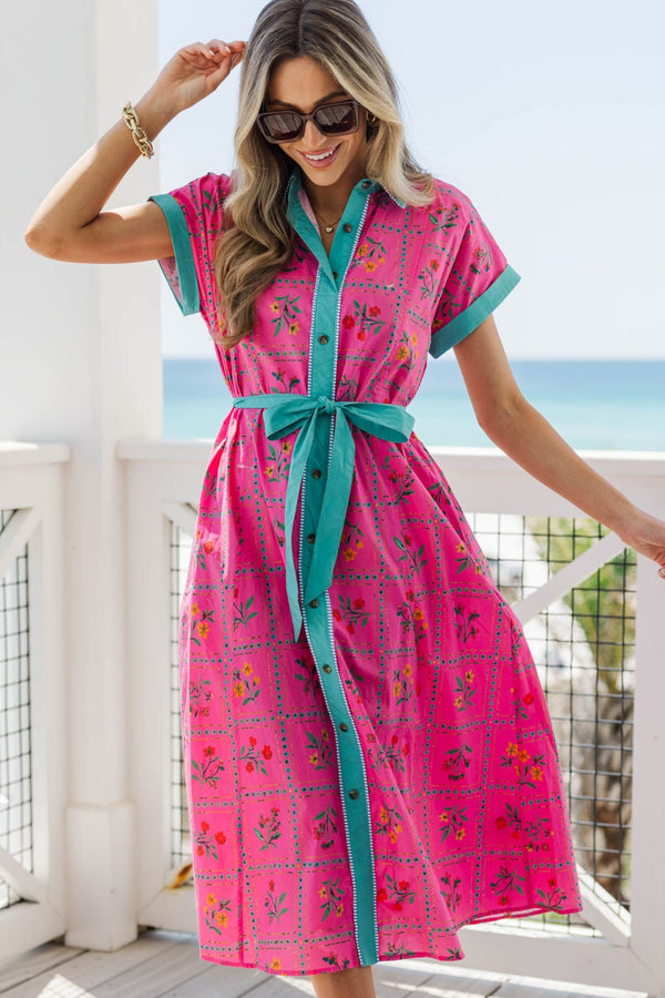 It’s A Good Thing Pink Mixed Print Midi Dress