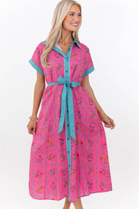 It’s A Good Thing Pink Mixed Print Midi Dress