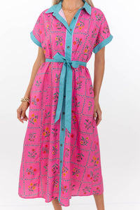 It’s A Good Thing Pink Mixed Print Midi Dress