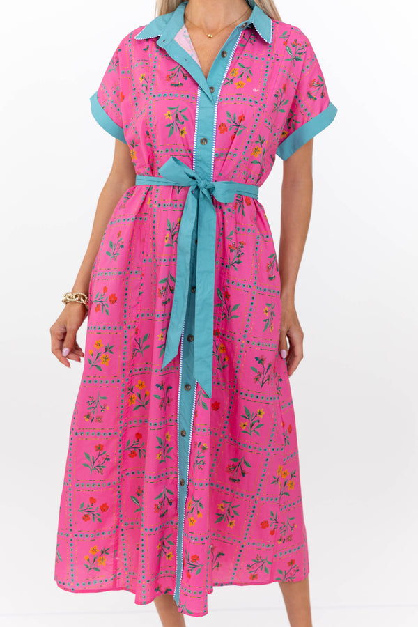 It’s A Good Thing Pink Mixed Print Midi Dress