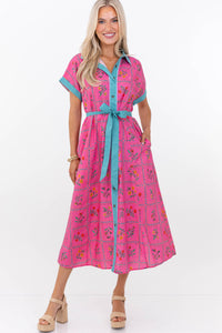 It’s A Good Thing Pink Mixed Print Midi Dress