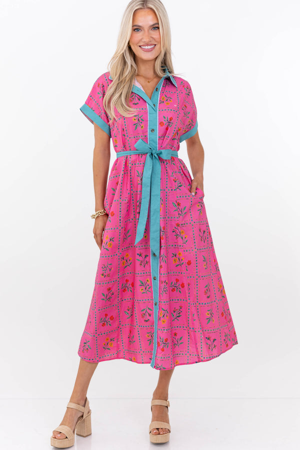 It’s A Good Thing Pink Mixed Print Midi Dress
