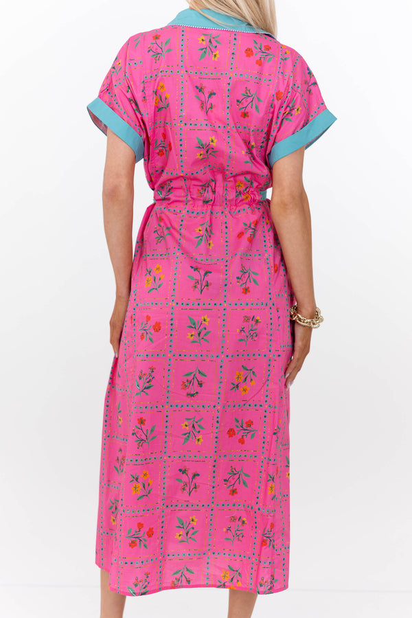 It’s A Good Thing Pink Mixed Print Midi Dress