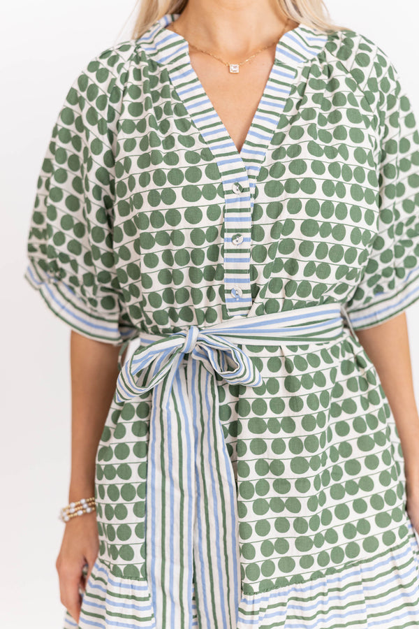 Pretty Little Moment Green Mixed Print Dress