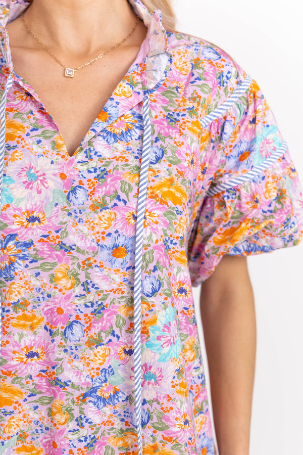 Right On Cue Pink Floral Babydoll Dress