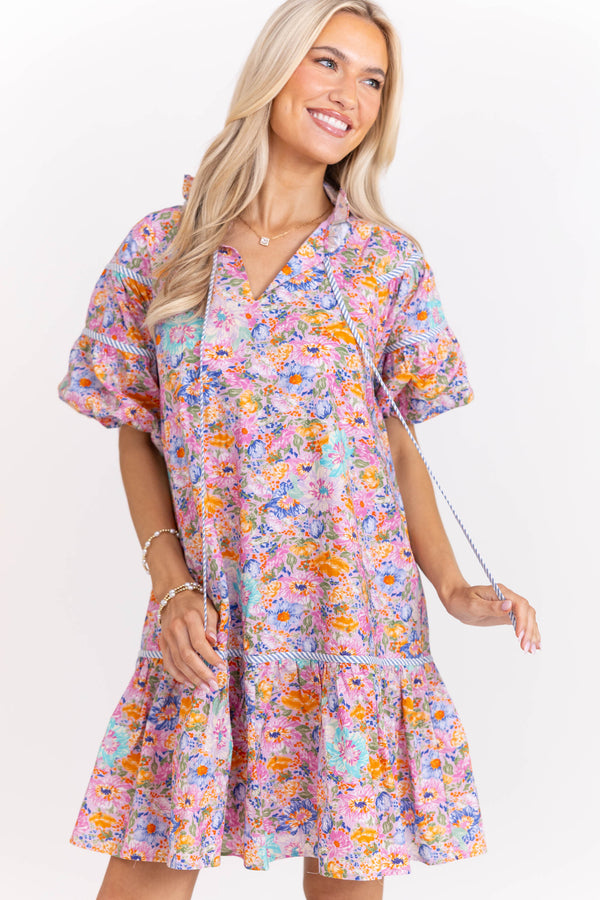 Right On Cue Pink Floral Babydoll Dress