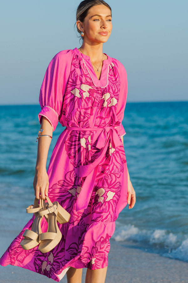 All The Good Stuff Pink Floral Midi Dress