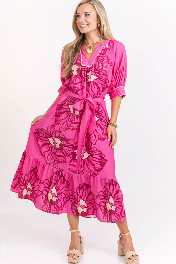 All The Good Stuff Pink Floral Midi Dress