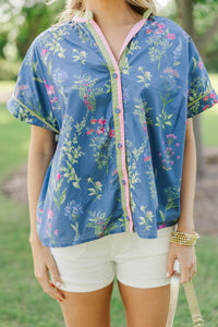 Good Is Here Blue Floral Blouse