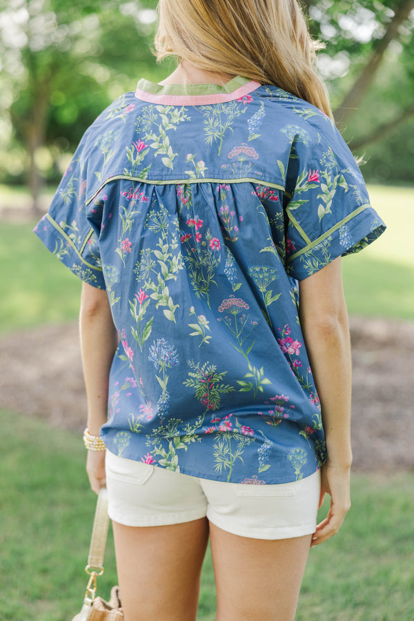 Good Is Here Blue Floral Blouse
