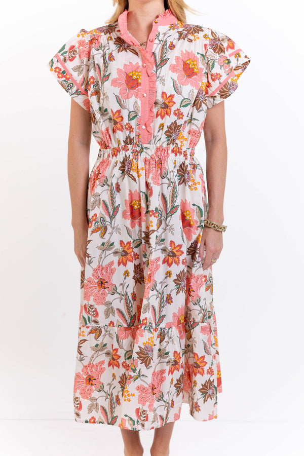 All The Joy You Bring Coral Floral Midi Dress