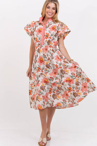 All The Joy You Bring Coral Floral Midi Dress