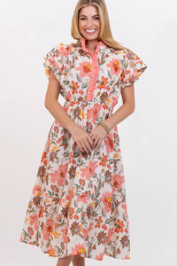 All The Joy You Bring Coral Floral Midi Dress