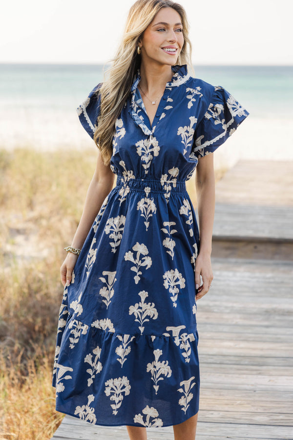 Your Heart Smiles Navy Floral Midi Dress