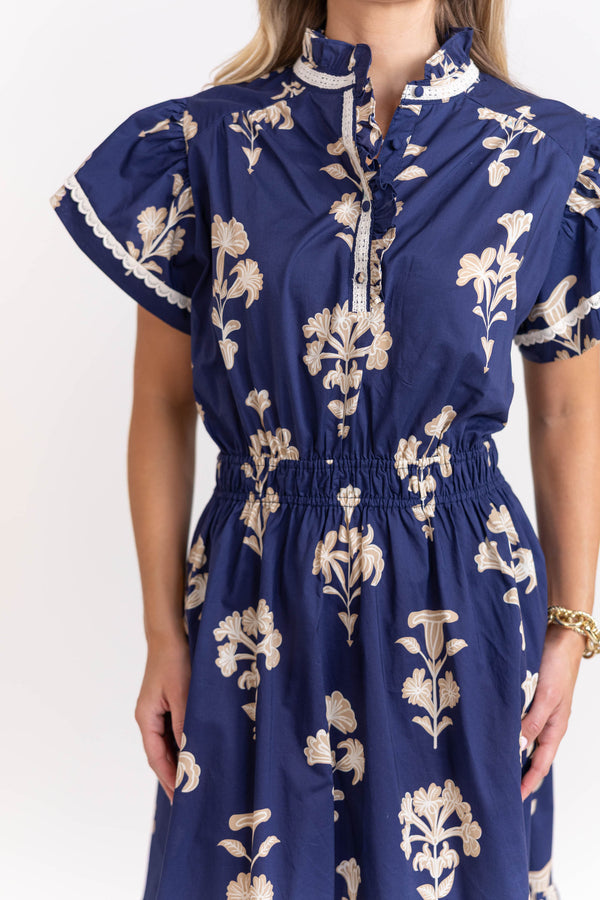Your Heart Smiles Navy Floral Midi Dress