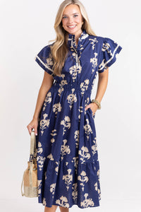 Your Heart Smiles Navy Floral Midi Dress