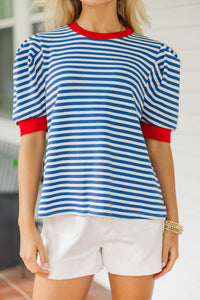 Keep This One Blue Striped Blouse