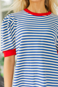 Keep This One Blue Striped Blouse
