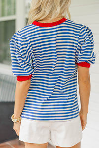 Keep This One Blue Striped Blouse