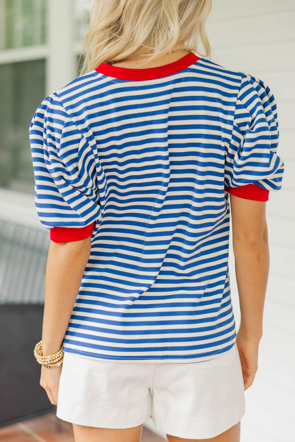 Keep This One Blue Striped Blouse