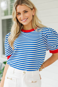 Keep This One Blue Striped Blouse