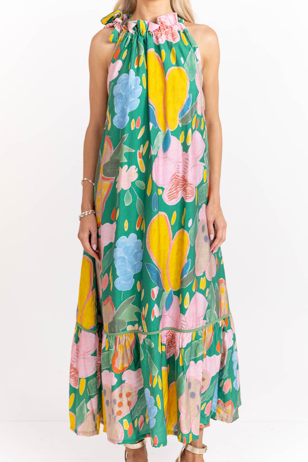 All The Right Feels Green Abstract Midi Dress