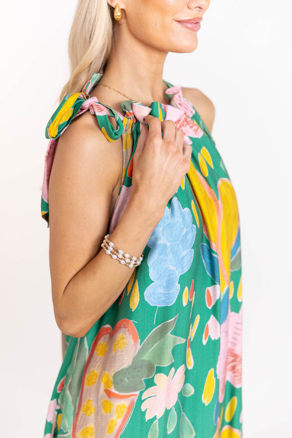 All The Right Feels Green Abstract Midi Dress