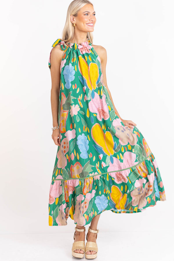 All The Right Feels Green Abstract Midi Dress