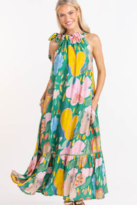 All The Right Feels Green Abstract Midi Dress