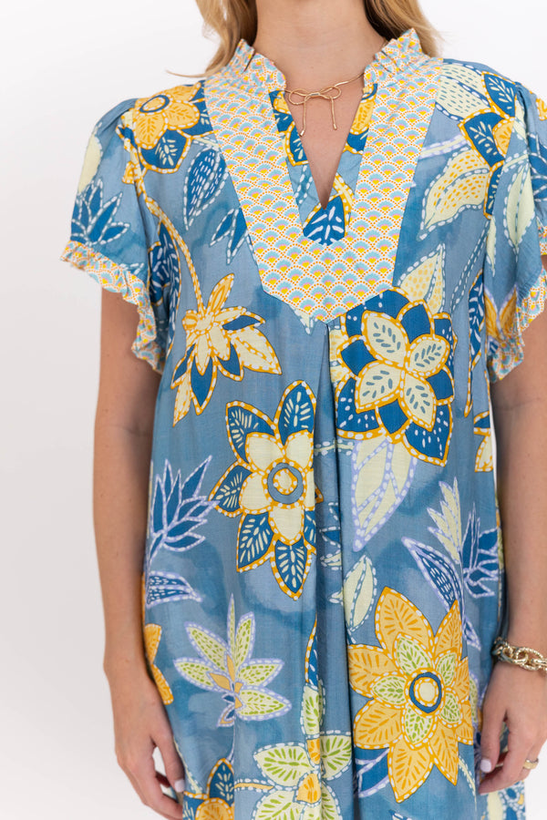 Here’s To Today Blue Abstract Midi Dress