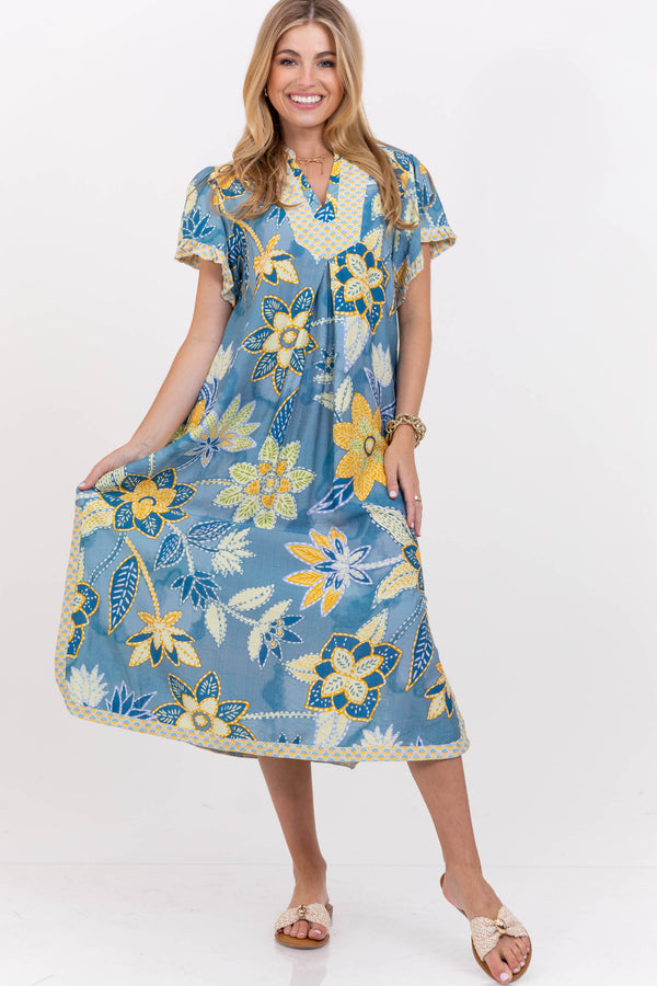 Here’s To Today Blue Abstract Midi Dress