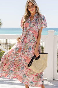 When Everything Clicks Pink Abstract Midi Dress