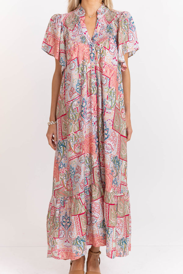 When Everything Clicks Pink Abstract Midi Dress