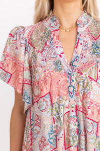 When Everything Clicks Pink Abstract Midi Dress