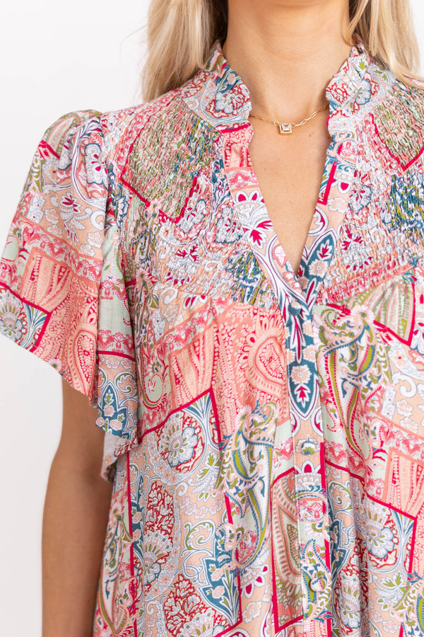 When Everything Clicks Pink Abstract Midi Dress