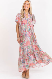 When Everything Clicks Pink Abstract Midi Dress