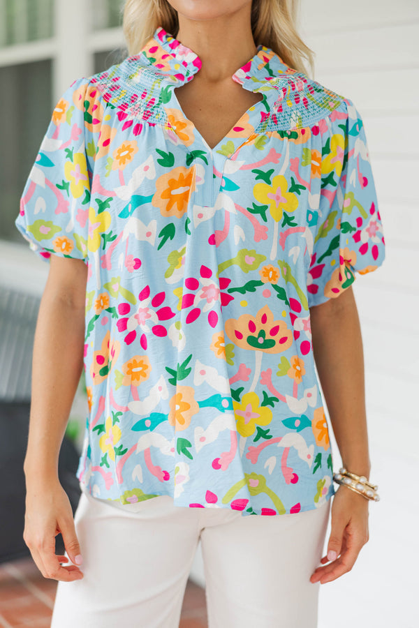 So Glad You’re Here Blue Floral Blouse