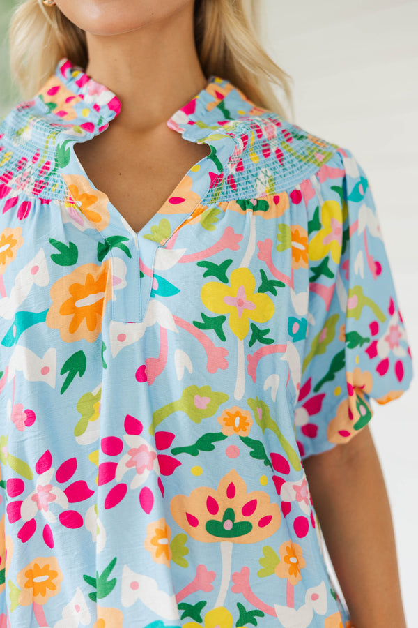 So Glad You’re Here Blue Floral Blouse