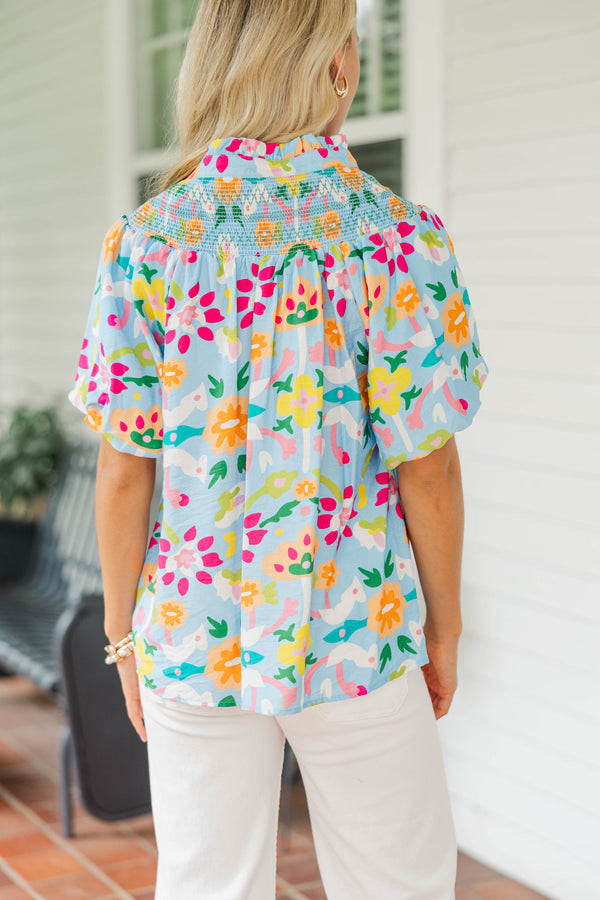 So Glad You’re Here Blue Floral Blouse