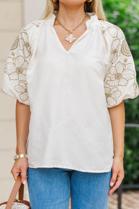 So Far So Good Cream Embroidered Blouse