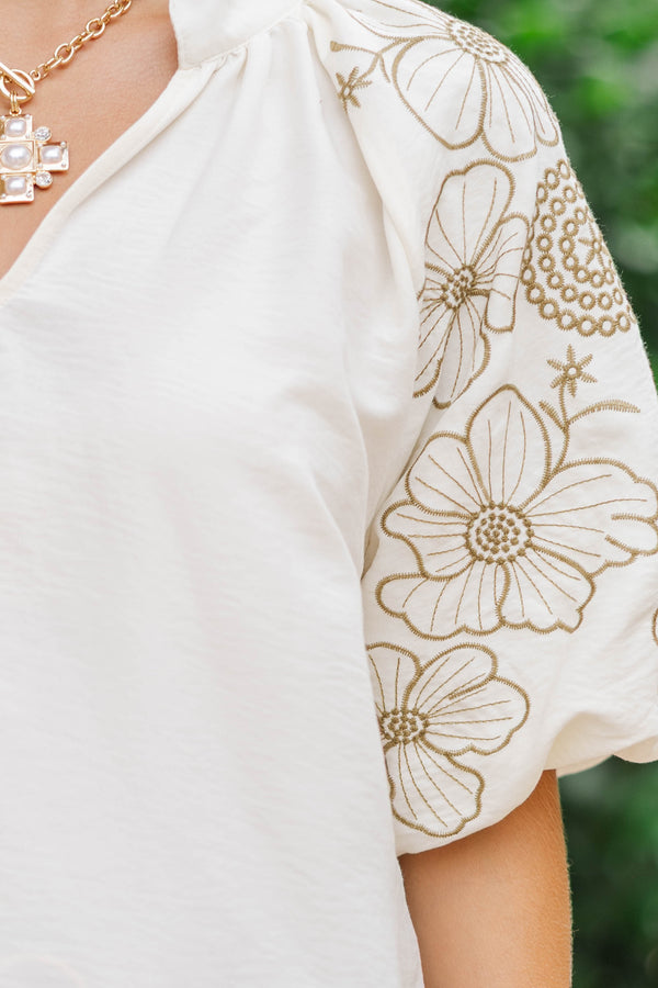 So Far So Good Cream Embroidered Blouse