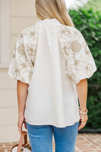 So Far So Good Cream Embroidered Blouse